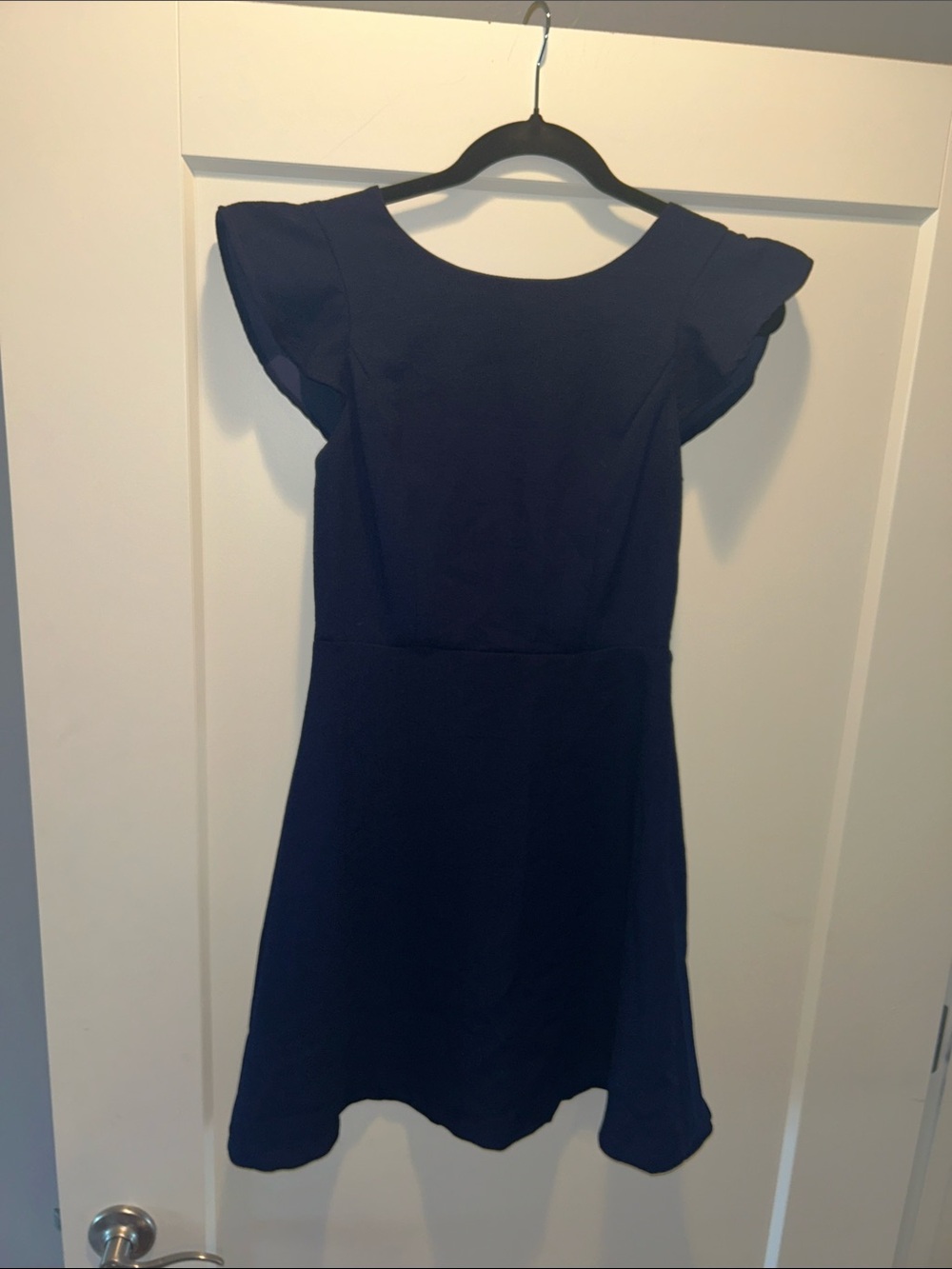 Audrey Co. Vintage Navy Blue Flutter Sleeve Midi Dress